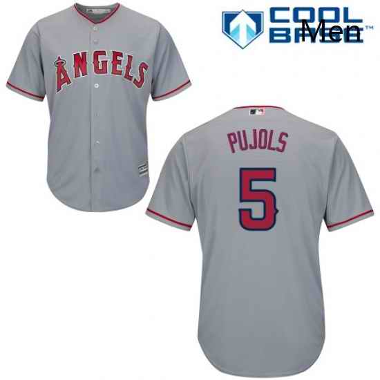 Mens Majestic Los Angeles Angels of Anaheim 5 Albert Pujols Replica Grey Road Cool Base MLB Jersey